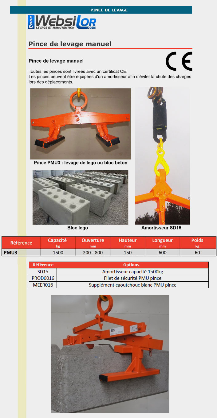 Informations techniques Pince pour blocs beton ou lego