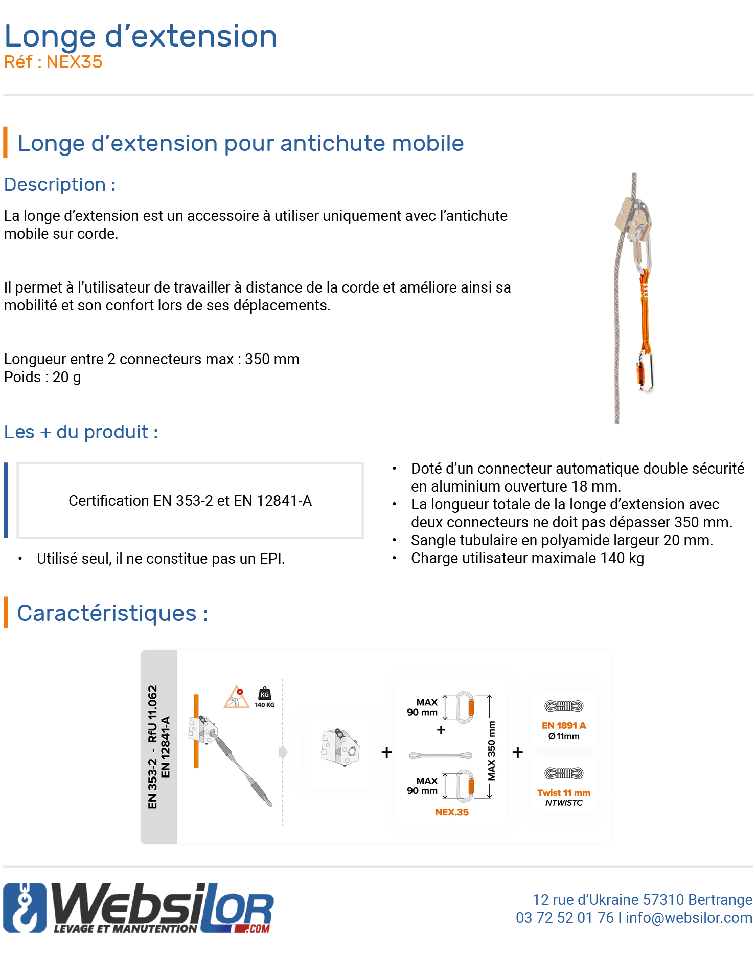 Informations techniques Longe d’extension pour antichute mobile