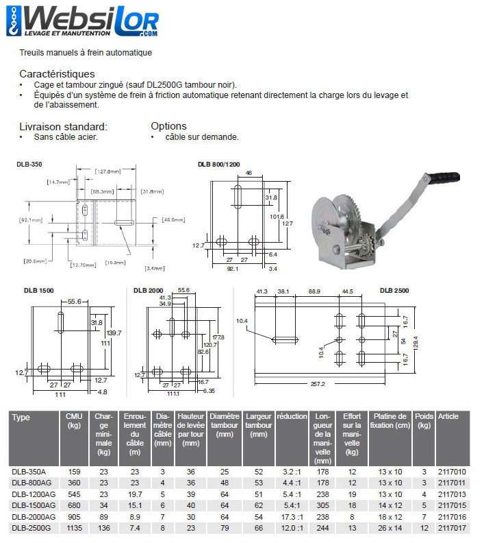Informations techniques Treuils avec freins automatiques
